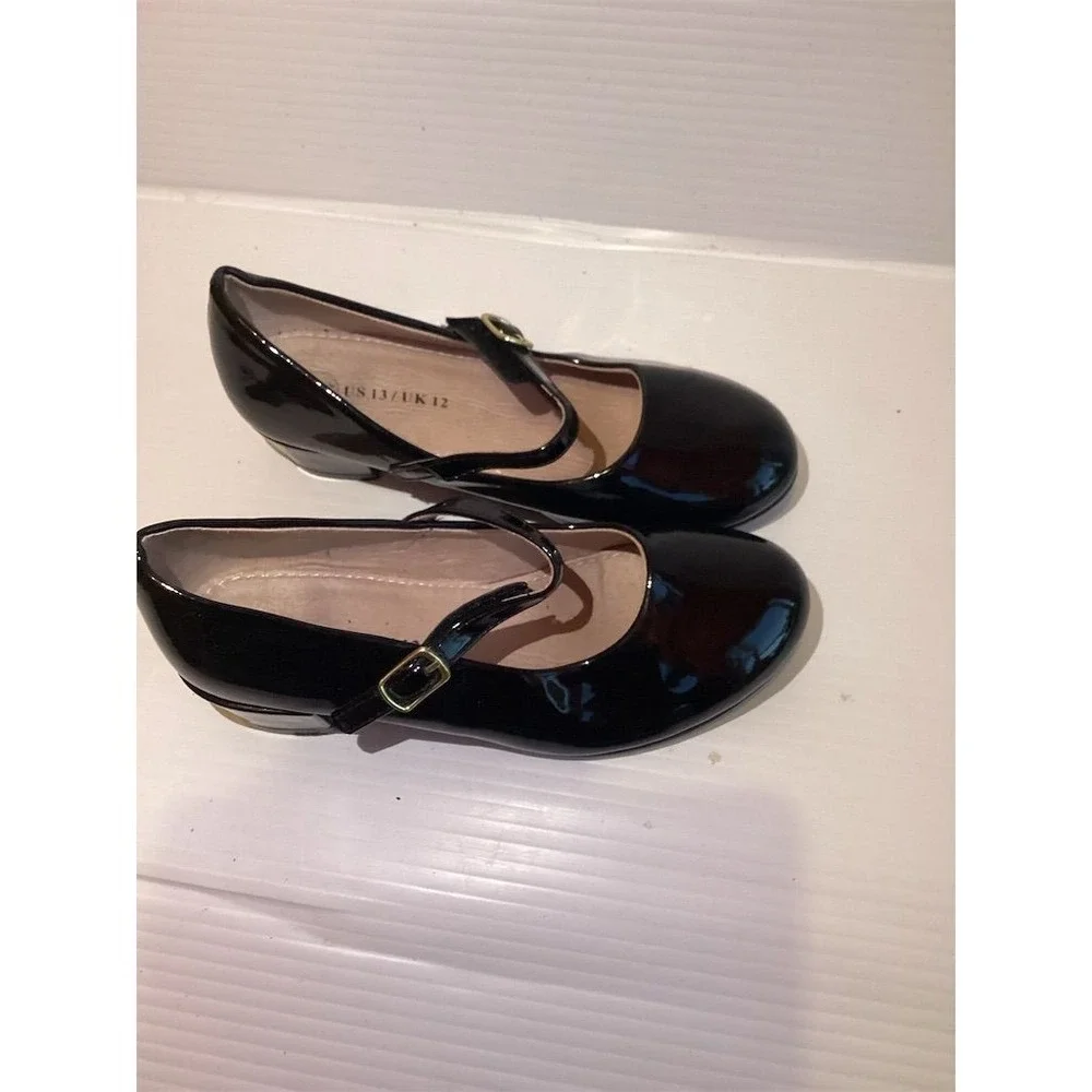 Girls' Black Mary‎ Jane Flats with Buckle Ankle Strap Size 13